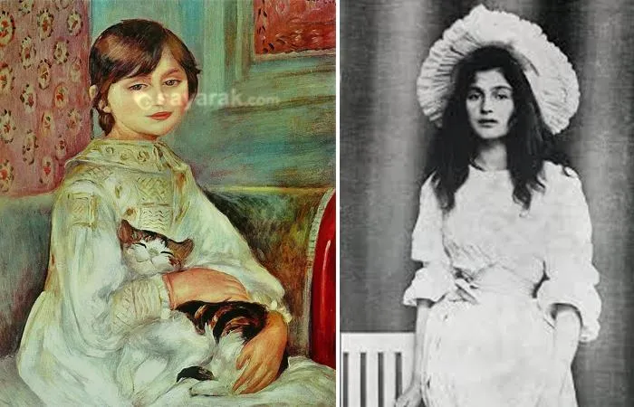 تابلو نقاشی دختر با گربه در بغل